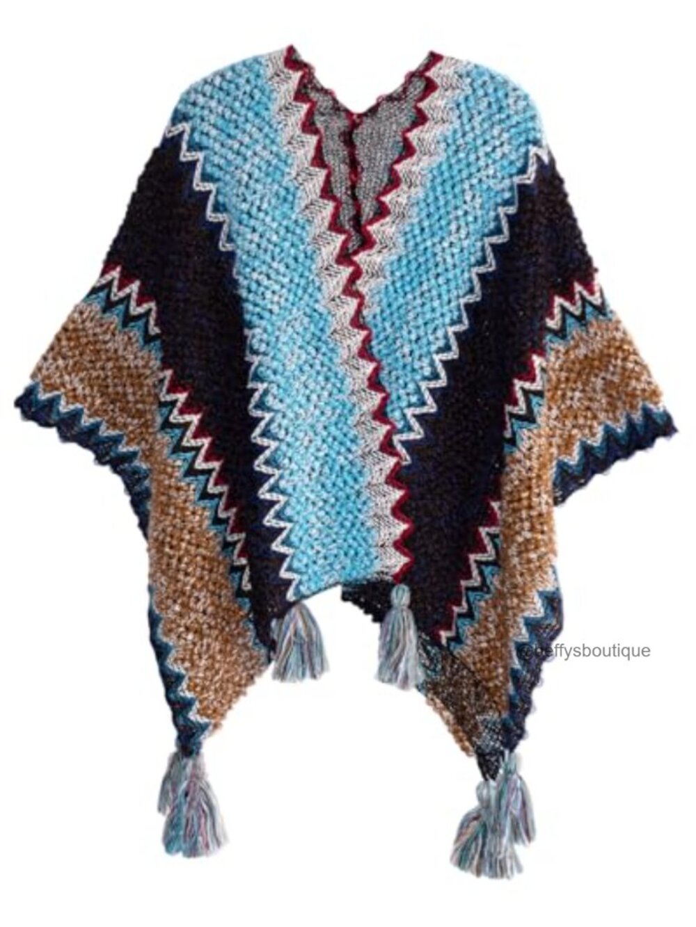 Knit Vintage Ethnic Tassel Stripe Poncho Shawl Wrap